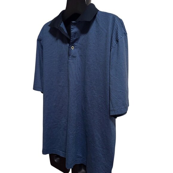 Marbas Men’s Large Polo Shirt Blue Striped Cotton Collared Casual Golf Italy - Picture 3 of 12